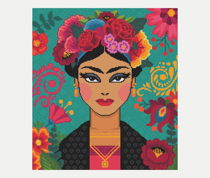 Cross stitch pattern Colourful Mexican lady, Mexican folk embroidery Contemporary cross stitch/tapestry chart by Vivienne Powers 121 image 3