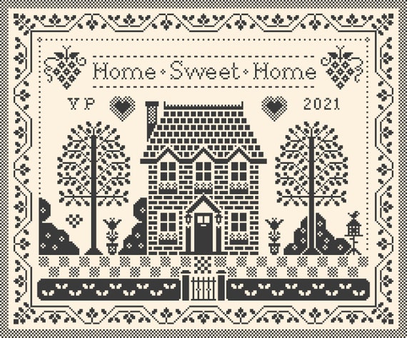 Cross Stitch Quaker Sampler Home Sweet Home Monochrome | Etsy