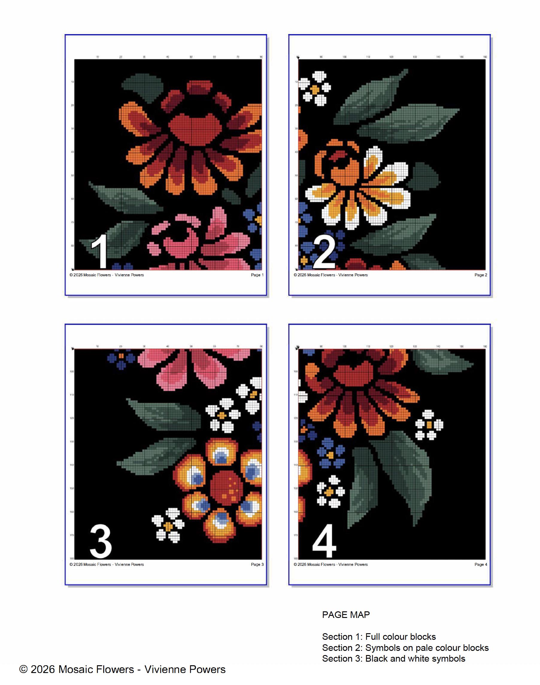 Mosaic Mexican Folk Art Flowers Cross Stitch Pattern (PDF Counted