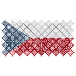 Cross Stitch Quaker Sampler Bandera de la República Checa mosaico cuadrados diseño patriótico de Vivsters, gráfico contado PDF 042CZ