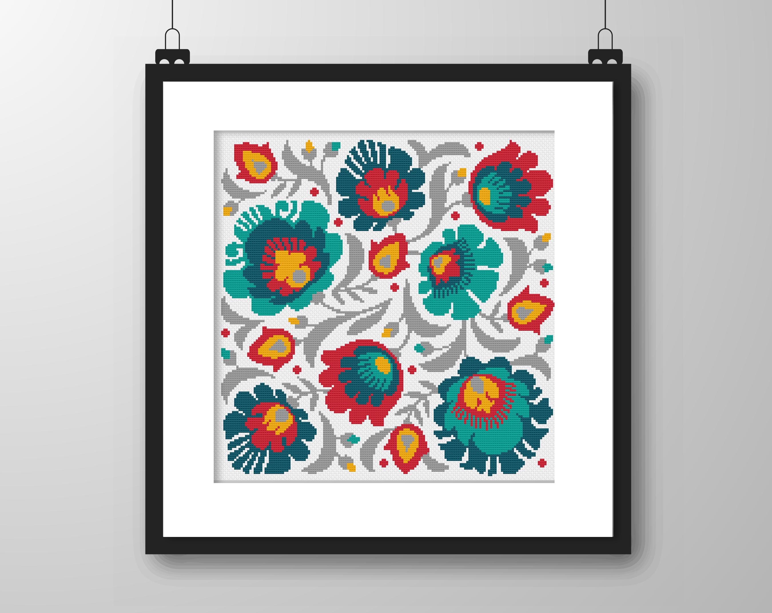 Polish Folk Art Flowers Cross Stitch Pattern (PDF Counted Chart
