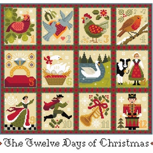 Cross Stitch pattern 12 days of Christmas carol, complete in both landscape and Portrait counted chart by Vivsters, instant download PDF 094
