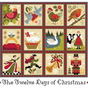 Kreuzstichmuster 12 Tage Weihnachtslieder, komplett in Quer- und Hochformat von Vivsters, sofort-Download PDF 094