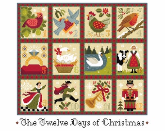 Cross Stitch pattern 12 days of Christmas carol, complete in both landscape and Portrait counted chart by Vivsters, instant download PDF 094