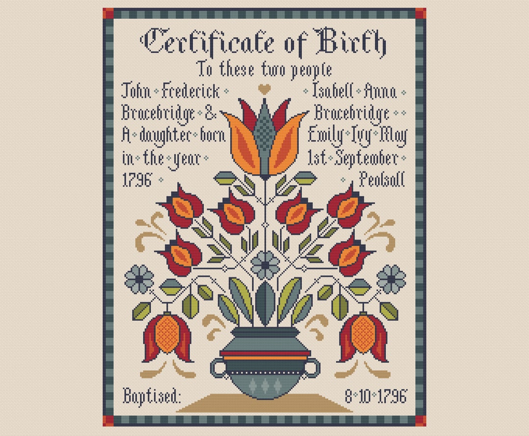 Cross Stitch Pattern Fraktur Baptismal Sampler Plus Alphabet to
