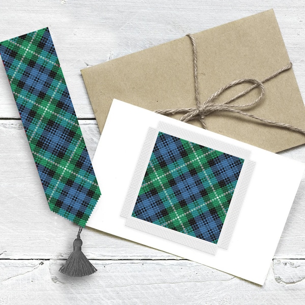 Tartan Lamont Mini Cross stitch pattern plaid Bookmark and greetings card coaster PDF download chart by Vivsters 169J