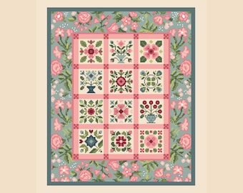 Patchwork Quilt Block Kreuzstich Muster: Shabby Chic Blumen (PDF 132)