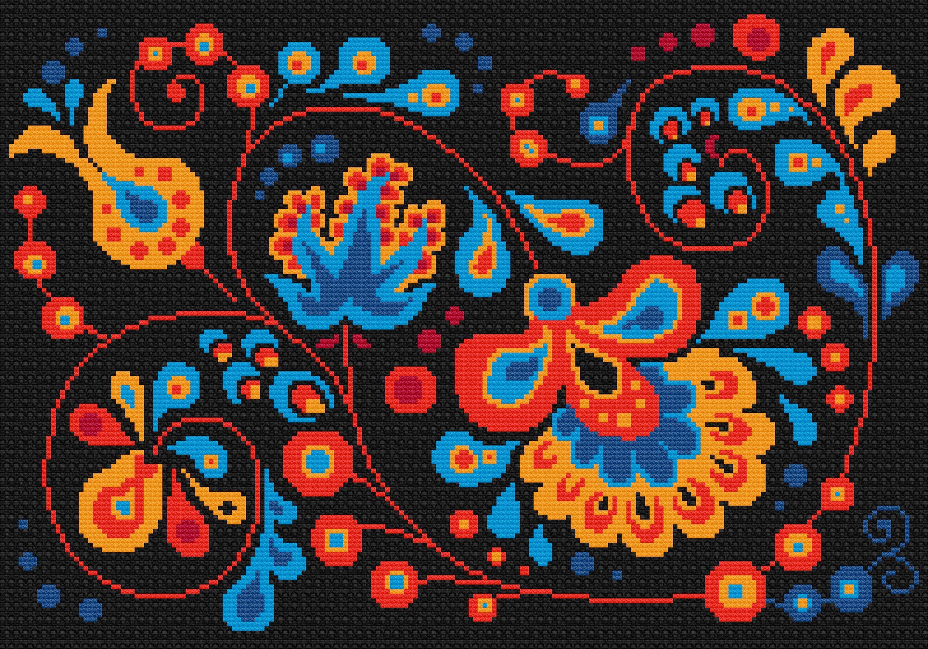 Russian Hohloma Folk Art Flowers - Cross Stitch/tapestry Chart by