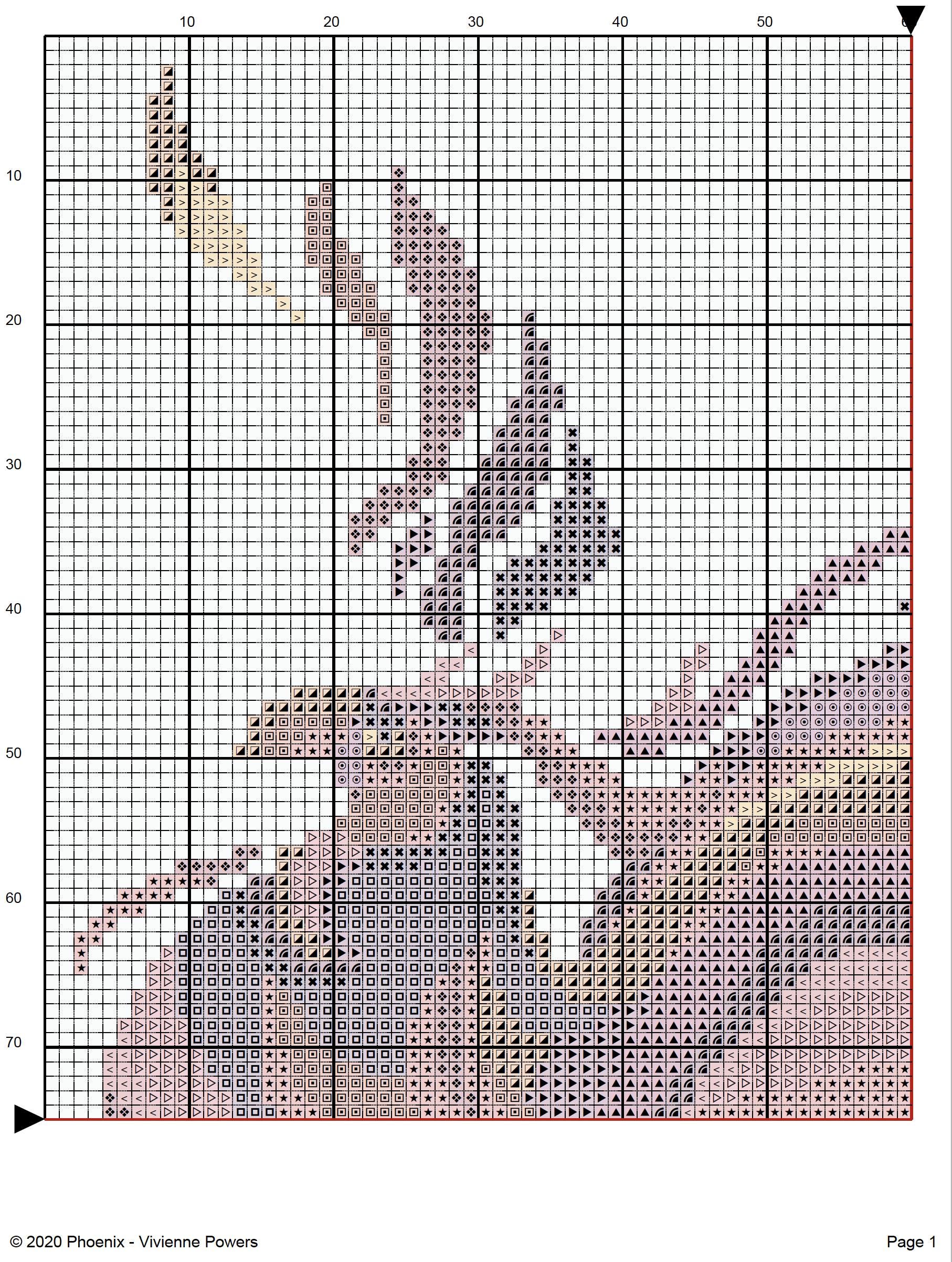 フェニックスクロスステッチパターン：火の鳥イーグル（PDF カウント