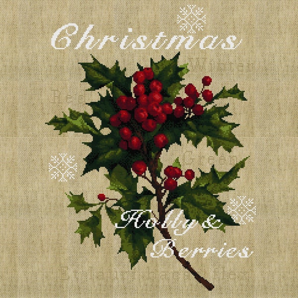 Rustic Christmas Holly -  BOTANICAL SERIES - Shabby Chic cross stitch/tapestry PDF chart by Vivienne Powers - Cross Stitch Pattern 037