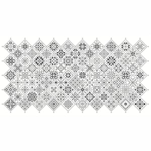 Cross Stitch Quaker Sampler - Cuadrados de mosaico de mosaico negro monocromo sobre blanco - Arte popular moderno - por Vivsters - Gráfico contado PDF 042B