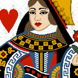 Punto croce Regina di cuori - Immagine che gioca a Cads - Alice nel Paese delle Meraviglie/Casino Royale Design medievale di Vivsters - Schema contato 212 in PDF