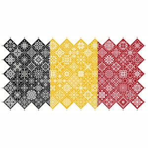 Cross Stitch Quaker Sampler Bélgica Bandera mosaico mosaico cuadrados diseño patriótico por Vivsters, PDF contado gráfico 042BE