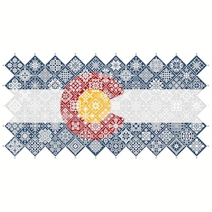 Patrón de punto de cruz Quaker Sampler Colorado State Flag azulejos patchwork cuadrados diseño patriótico por Vivsters, PDF contado gráfico 042SCA