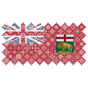 Kreuzstich Quäker Sampler Manitoba, kanadische Provinz Flagge gekachelt Patchwork Quadrate patriotisch Design von Vivsters, PDF 042PMA