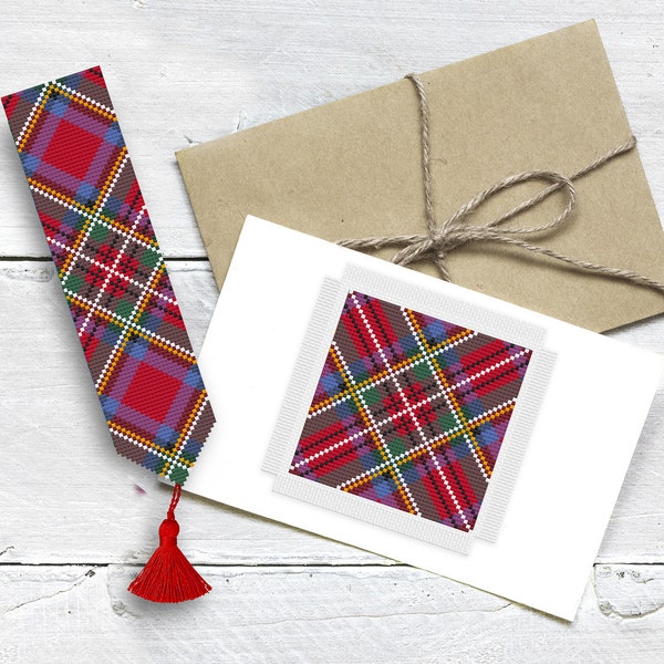 Tartan Royal Stewart Mini Cross stitch pattern plaid Bookmark and greetings card coaster PDF download chart by Vivsters 169D