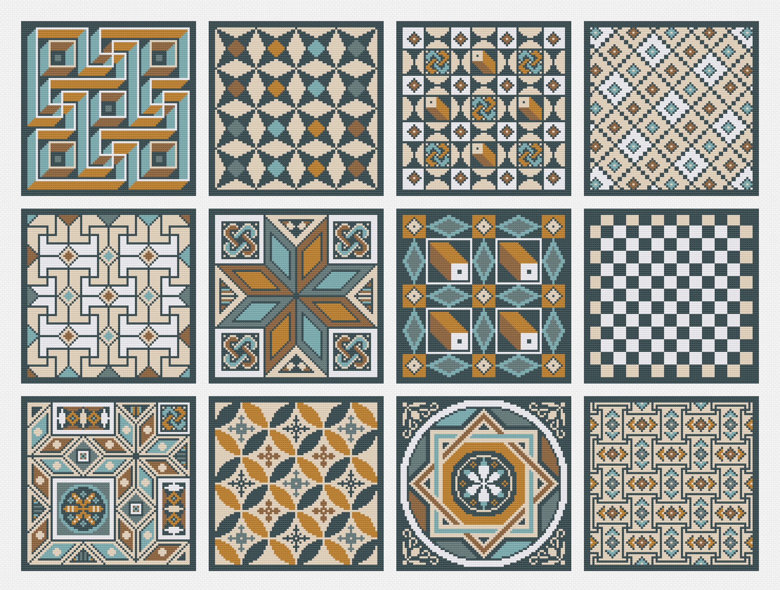 Ancient Roman Mosaic Cross Stitch Pattern: Geometric Design (PDF