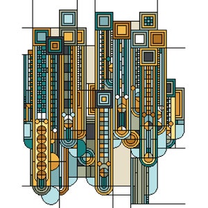 Padrão de ponto cruz Art Déco 1920s Saguaro e adaptação de flores - Geométrico - Mestres da arte - Gráfico de contagem em PDF 251