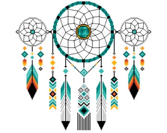 Navajo Native American Dream Catcher Bohemian ethnic tribal Apache arrows cross stitch chart by Vivienne Powers - 201