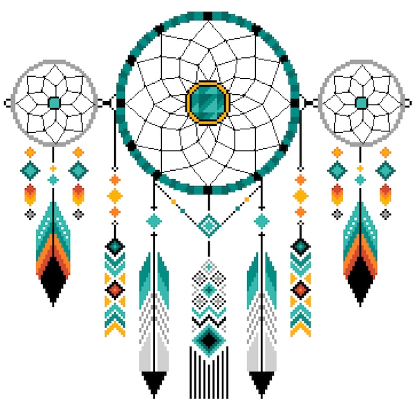 Navajo Native American Dream Catcher Bohemian ethnic tribal Apache arrows cross stitch chart by Vivienne Powers - 201