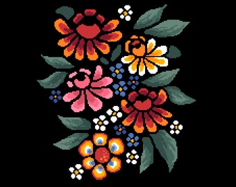 Mosaic Mexican Folk Art Flowers - Cross stitch/tapestry Instant PDF download chart by Vivienne Powers - Cross Stitch Pattern - 116