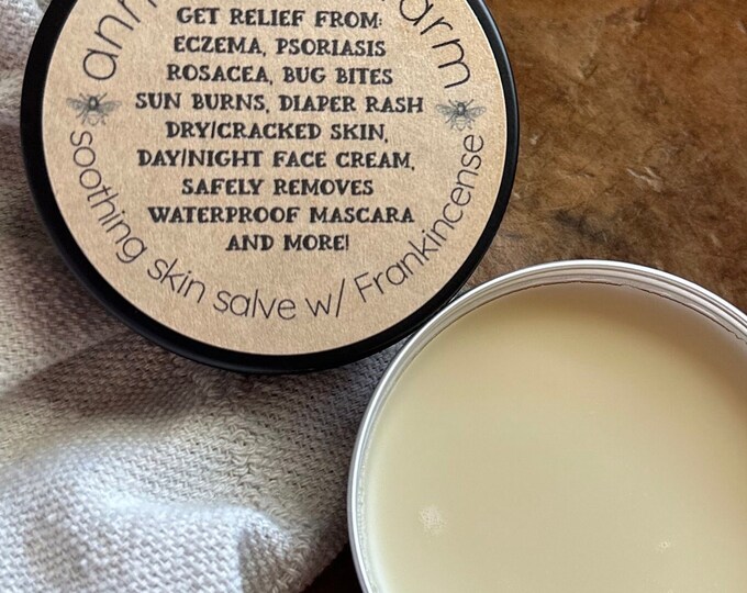 Featured listing image: Frankincense Soothing Skin Salve w/ Olive Oil,Coconut Oil,Shea Butter,Beeswax,Oats,VitE,Made in Texas,100% Natural,Non-Toxic,Non-GMO