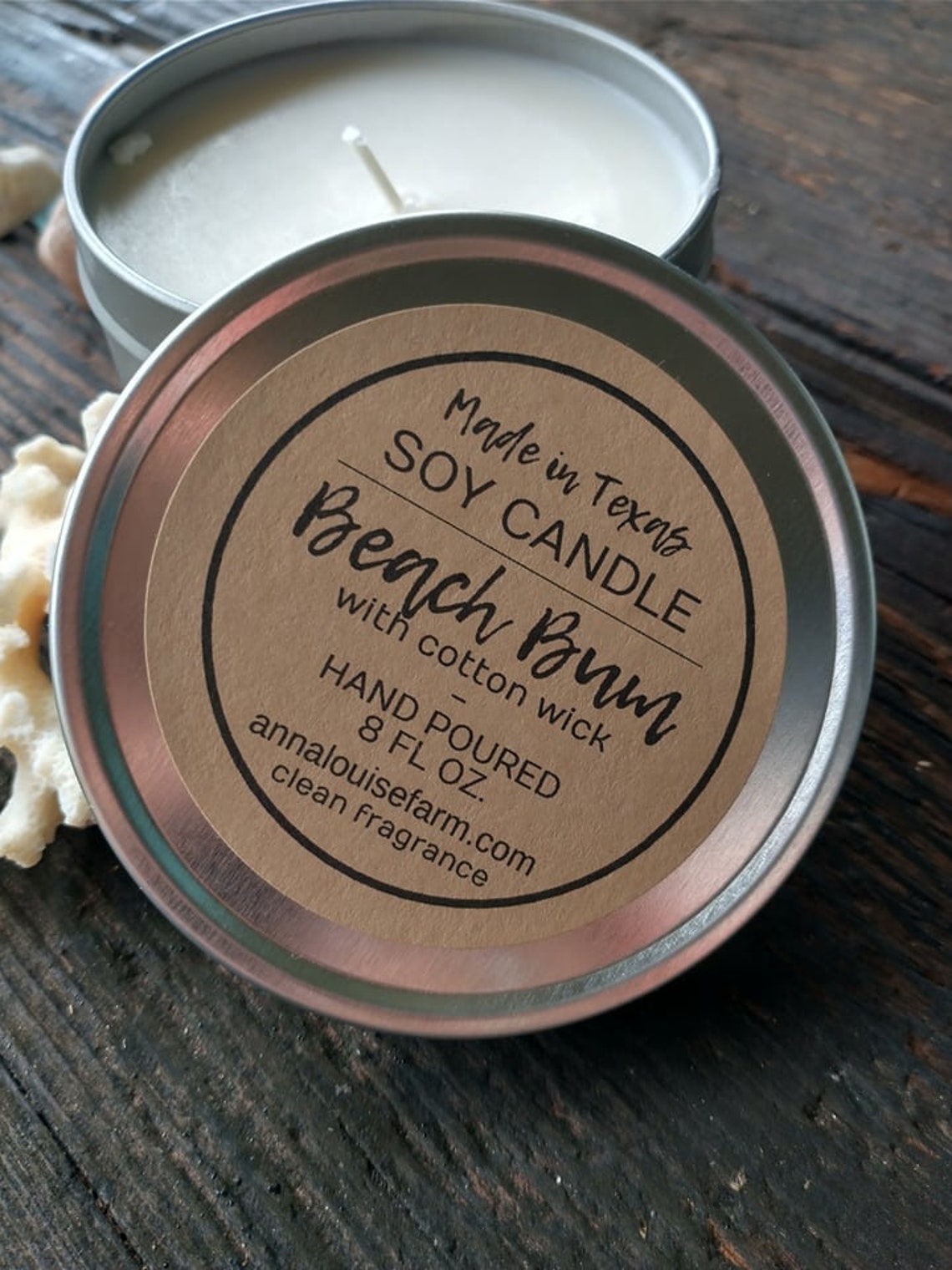 BEACH BUM Scented Soy Candle With a Cotton Wick,8 Oz,burns Clean,60