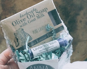 Small Lavender Lover's Gift Set,Lavender Goat Milk Soap,Lavender Lip/Skin Balm,TX Made,Essential Oils,Non-Toxic,Ready to Ship
