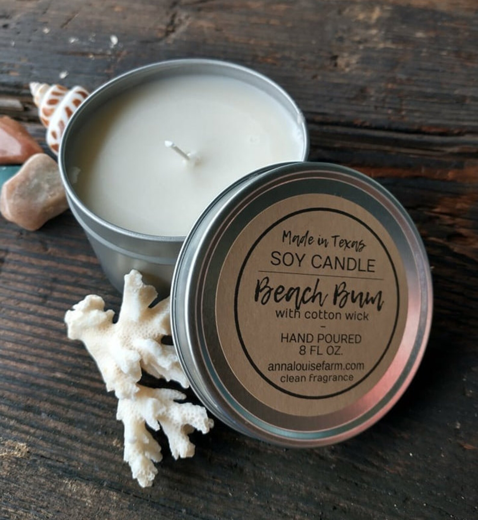 BEACH BUM Scented Soy Candle With a Cotton Wick,8 Oz,burns Clean,60