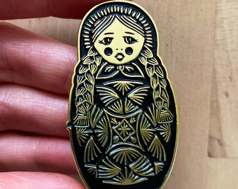 The Little Matron - Matryoshka - Enamel Pin Badge - Original Illustration Linocut Graphic Art - RTS