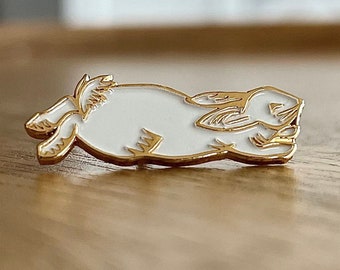 Rabbit Enamel Pin- Quick Like a Bunny - White and Gold - RTS