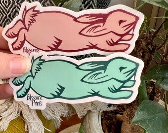 Bunny Sticker Pack - Pastel Die Cut Stickers - Linocut Art - RTS