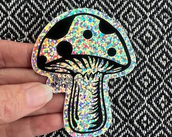 Glitter Magic Mushroom -  Illustrated Sticker - Die Cut Stickers - Original Linocut Graphic Art - RTS