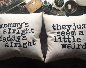 Mommy's Alright, Daddy's Alright - Cheap Trick Lyrics - Hand Block Print Canvas Throw Pillow Set
