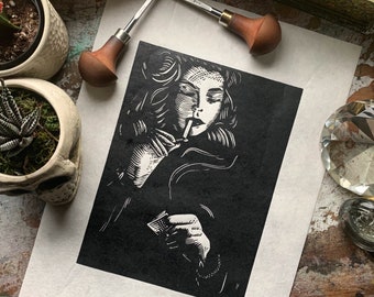 Lauren Bacall - “Let it Burn” Linocut Fine Art Print