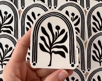 Sacred Growth Sticker - BW Die Cut Stickers - Original Illustration Linocut Graphic Art - RTS