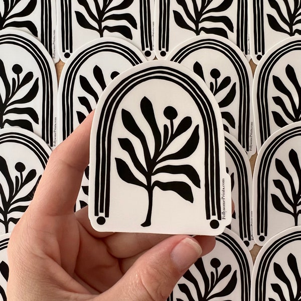 Sacred Growth Sticker - BW Die Cut Stickers - Original Illustration Linocut Graphic Art - RTS