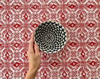 Hand Printed Cotton Tea Towel - Moorish Block Print Pattern - MTO