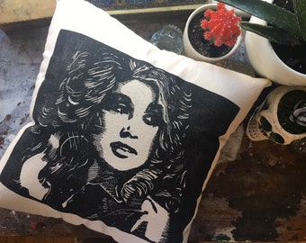 Dolly Parton Pillow - Linocut Block Print Art - Canvas Throw Pillow