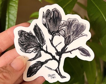 Magnolia Linocut Sticker - Die Cut Stickers - Original Botanical Illustration - RTS