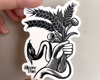 Goddess Sticker - Demeter - BW Die Cut Stickers - Original Illustration Linocut Graphic Art - RTS