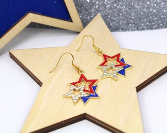Cowgirl Earrings, July 4th Earrings, Patriotic Earring, Cowboy Boot Earrings, Star Earrings, America Earrings, Rodeo Dangle Earrings