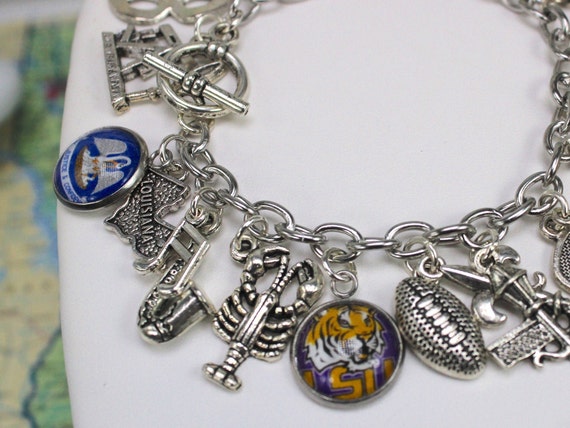 Louisiana Charm Bracelet, States Charm Bracelet, Louisiana State Charm Bracelet, Map Charm Bracelet, USA Charm Bracelet, Womens Bracelet