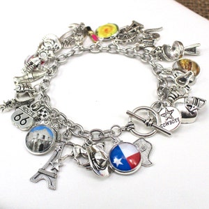 Texas Charm Bracelet, States Charm Bracelet, State of Texas Charm Bracelet, States Charm Bracelet, USA Charm Bracelet, Texas Jewelry