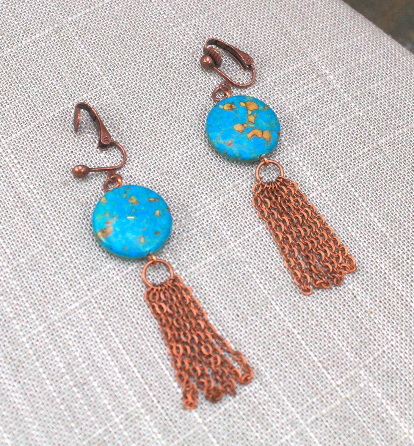 Chain Clip on Earrings Chain Earrings Earth Earrings Coin Etsy