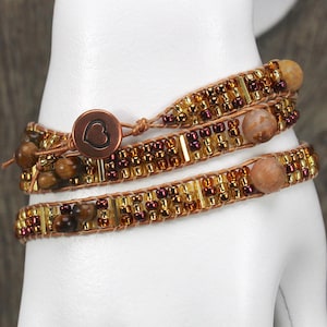Beaded Leather Wrap Bracelet, Triple Wrap Bracelet, Leather Jewelry, Boho Bracelet, Leather Wrap Bracelet, Wrap Bracelet, Beaded Bracelet