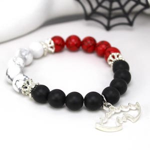 Halloween Bat Charm Bracelet, Bat Charm Bracelet, Natural Stone Beaded Bracelet, Stacking Beaded Bracelets, Women&#39;s Elastic Bracelets