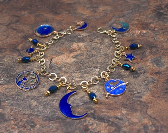 Moon Charm Bracelet, Stars Charm Bracelet, Celestial Charm Bracelet, Moon Bracelet, Celestial Jewelry, Cat Bracelets, Cat Charm Bracelet