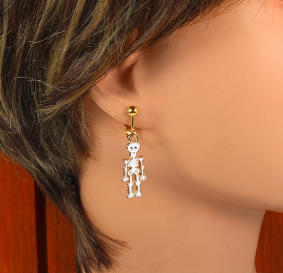 Skeleton Clip on Earrings Halloween Dangle Earrings Halloween Earrings Skeleton Dangle Earrings Halloween Clip on Earrings Earrings