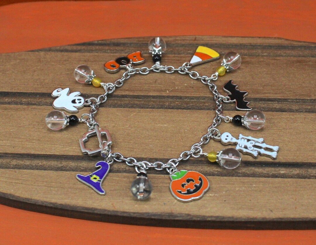 Halloween Charm Bracelet, Halloween Bracelet, Pumpkin Bracelet, Ghost